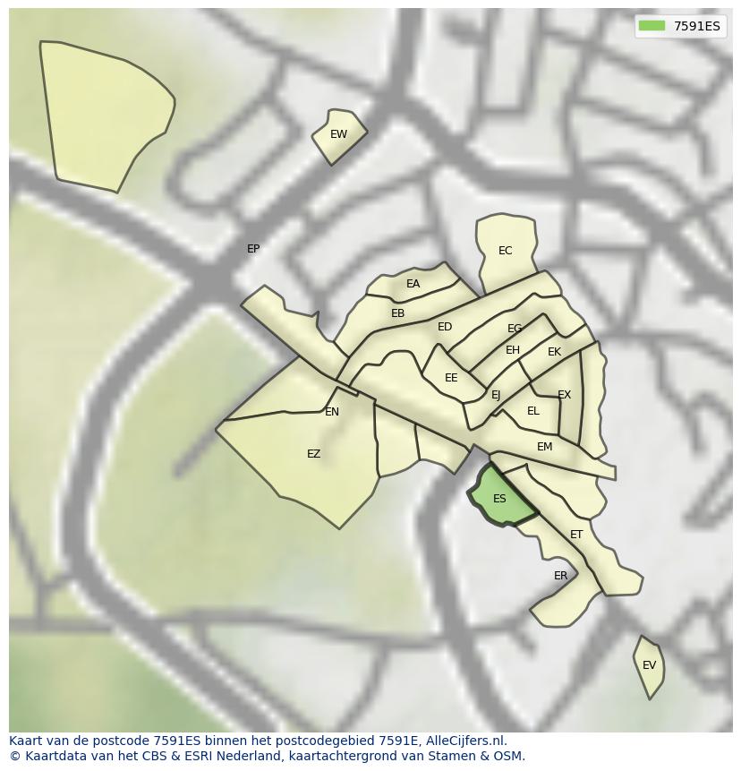 Afbeelding van het postcodegebied 7591 ES op de kaart.