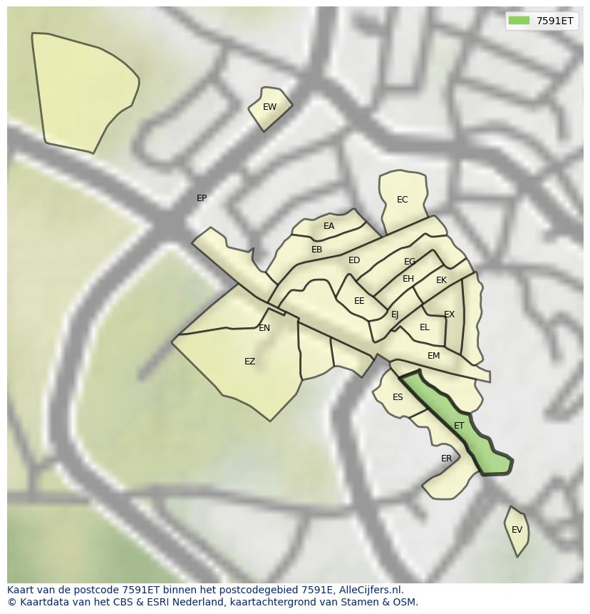 Afbeelding van het postcodegebied 7591 ET op de kaart.