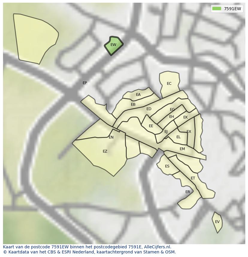 Afbeelding van het postcodegebied 7591 EW op de kaart.