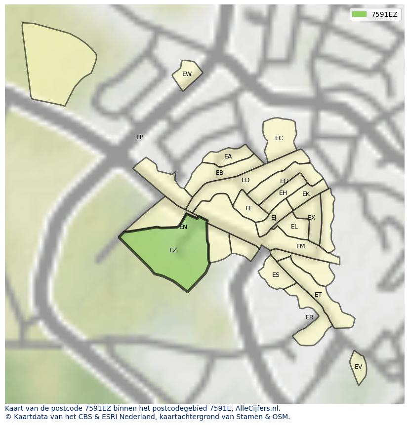 Afbeelding van het postcodegebied 7591 EZ op de kaart.