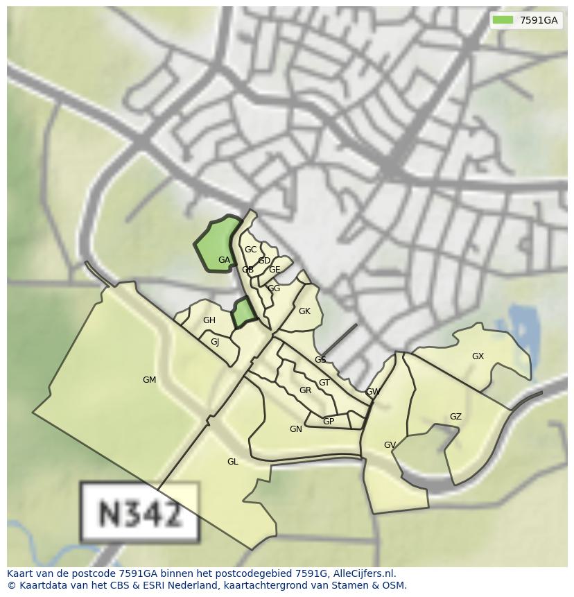 Afbeelding van het postcodegebied 7591 GA op de kaart.