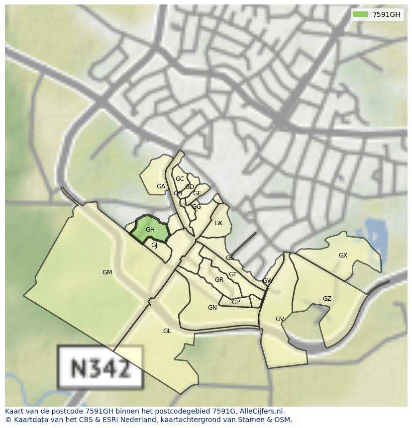 Afbeelding van het postcodegebied 7591 GH op de kaart.