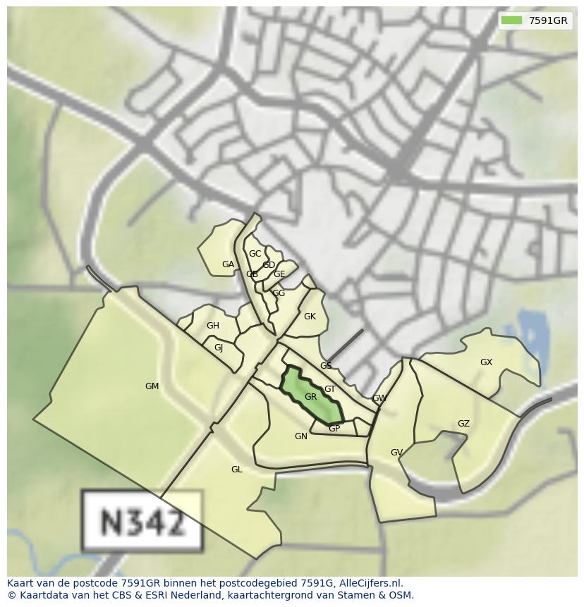 Afbeelding van het postcodegebied 7591 GR op de kaart.
