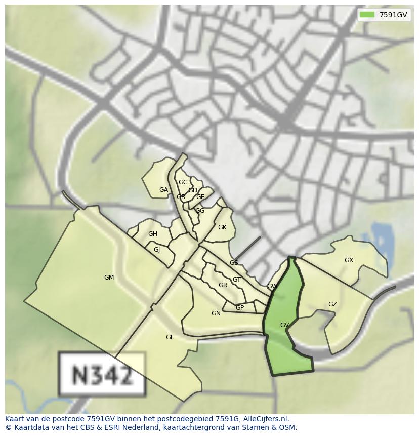 Afbeelding van het postcodegebied 7591 GV op de kaart.