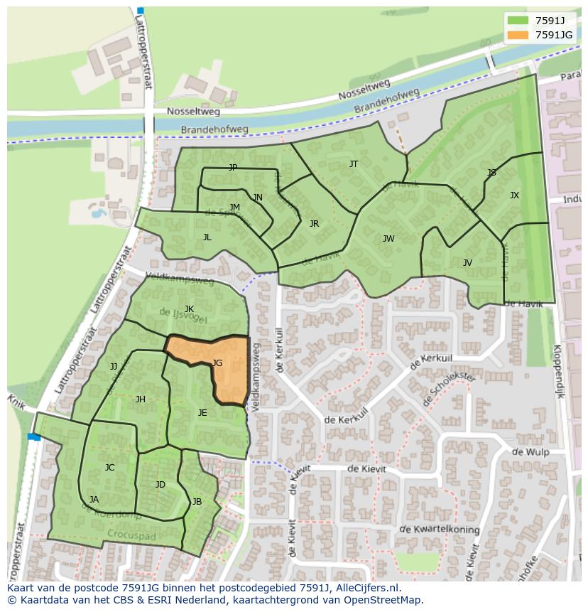 Afbeelding van het postcodegebied 7591 JG op de kaart.