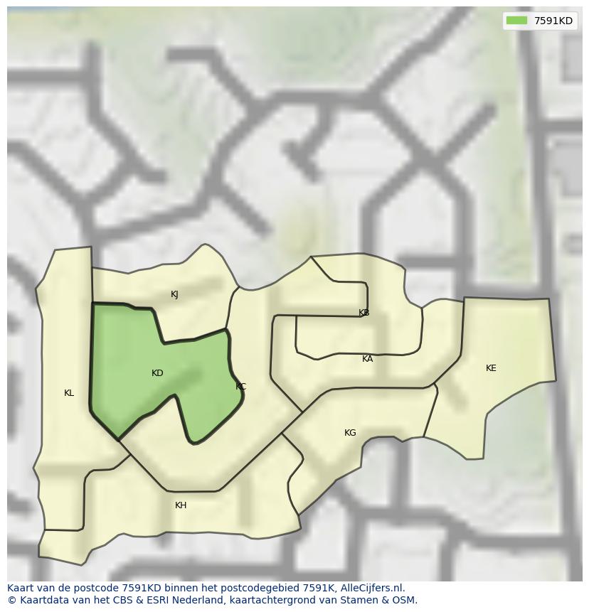 Afbeelding van het postcodegebied 7591 KD op de kaart.