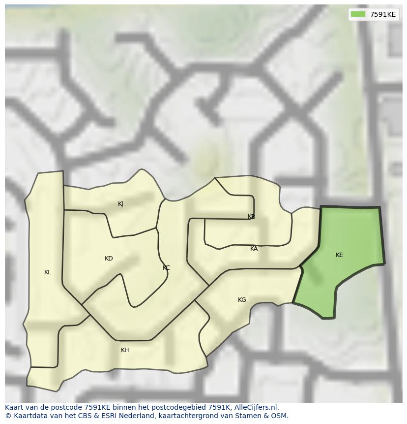 Afbeelding van het postcodegebied 7591 KE op de kaart.