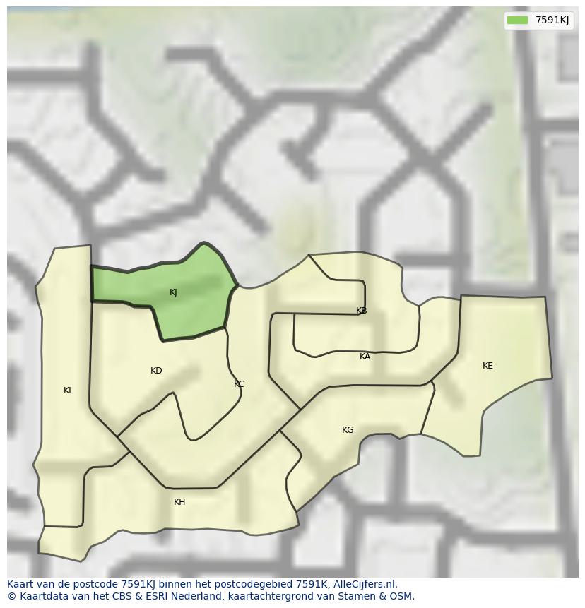 Afbeelding van het postcodegebied 7591 KJ op de kaart.