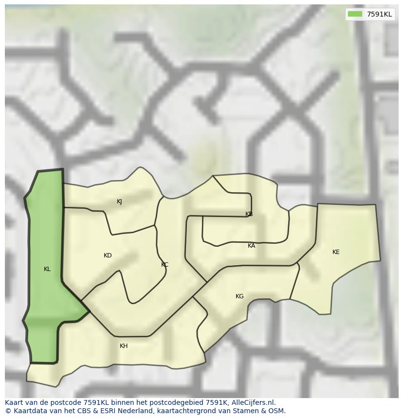Afbeelding van het postcodegebied 7591 KL op de kaart.
