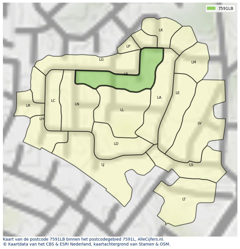 Afbeelding van het postcodegebied 7591 LB op de kaart.