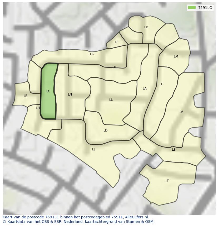 Afbeelding van het postcodegebied 7591 LC op de kaart.