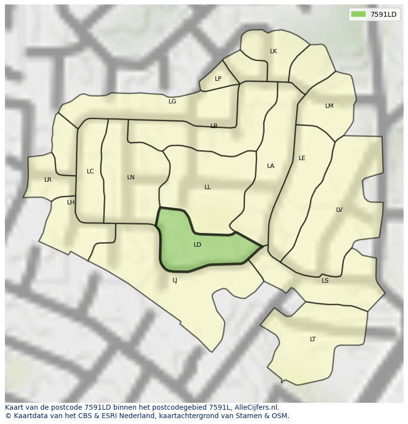 Afbeelding van het postcodegebied 7591 LD op de kaart.