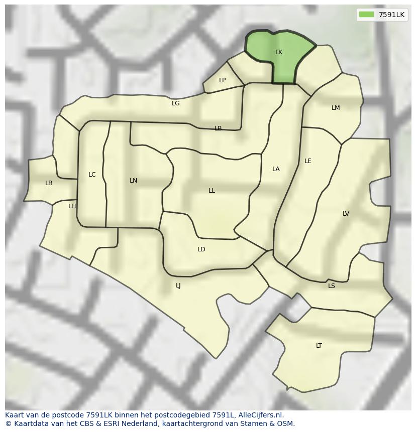 Afbeelding van het postcodegebied 7591 LK op de kaart.