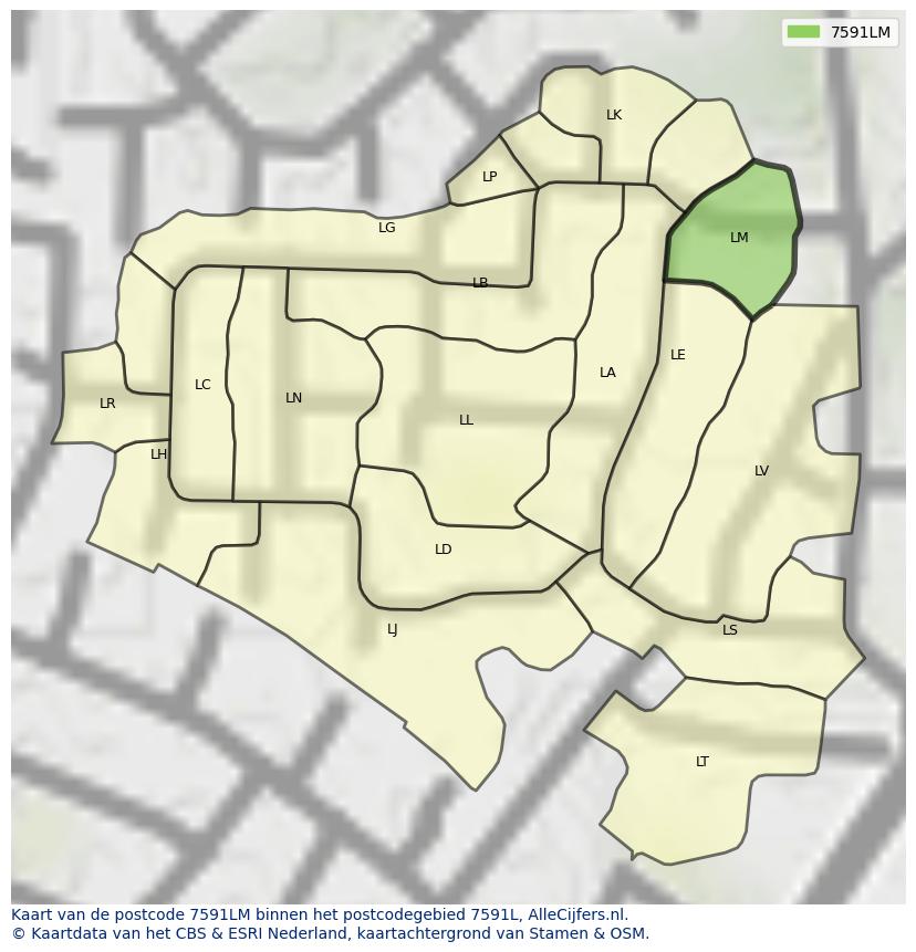 Afbeelding van het postcodegebied 7591 LM op de kaart.
