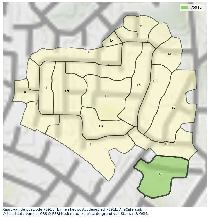 Afbeelding van het postcodegebied 7591 LT op de kaart.
