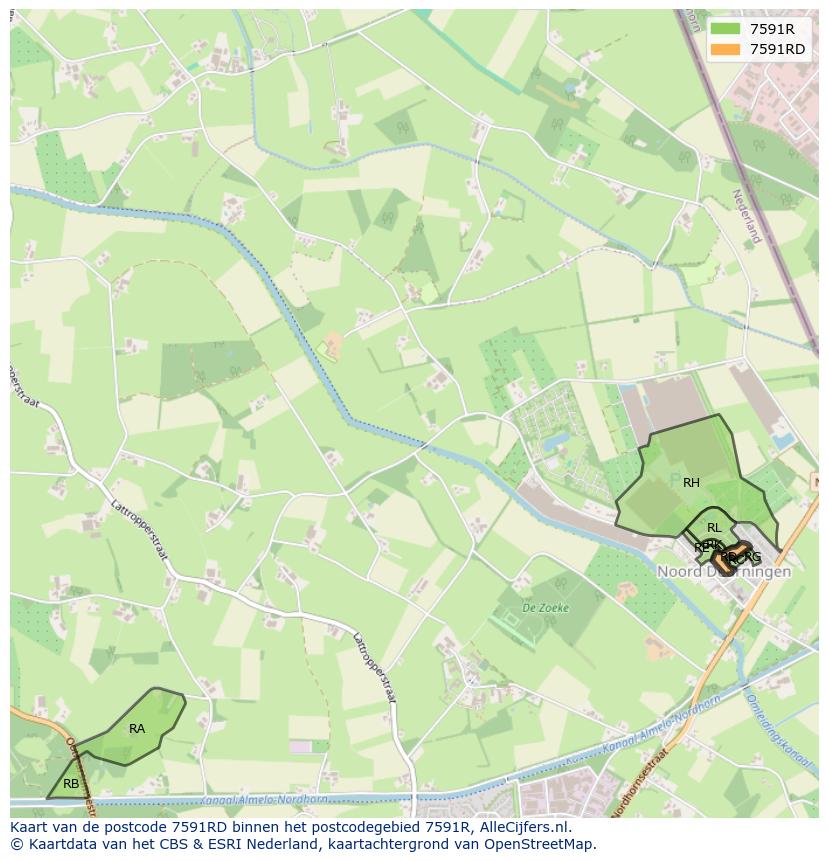 Afbeelding van het postcodegebied 7591 RD op de kaart.