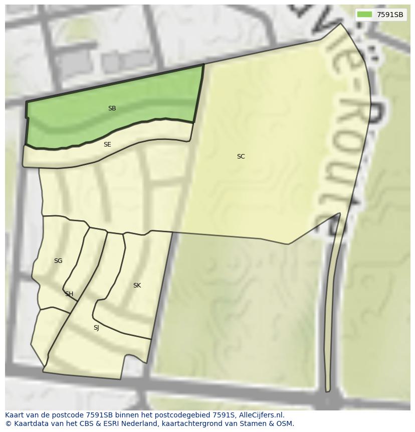 Afbeelding van het postcodegebied 7591 SB op de kaart.