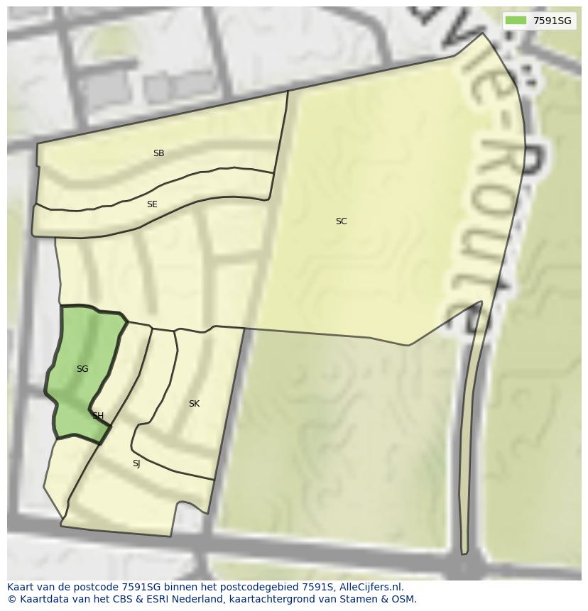 Afbeelding van het postcodegebied 7591 SG op de kaart.