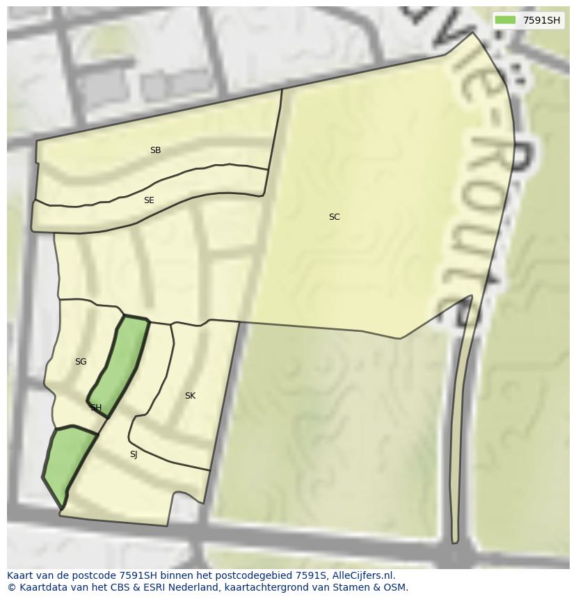 Afbeelding van het postcodegebied 7591 SH op de kaart.