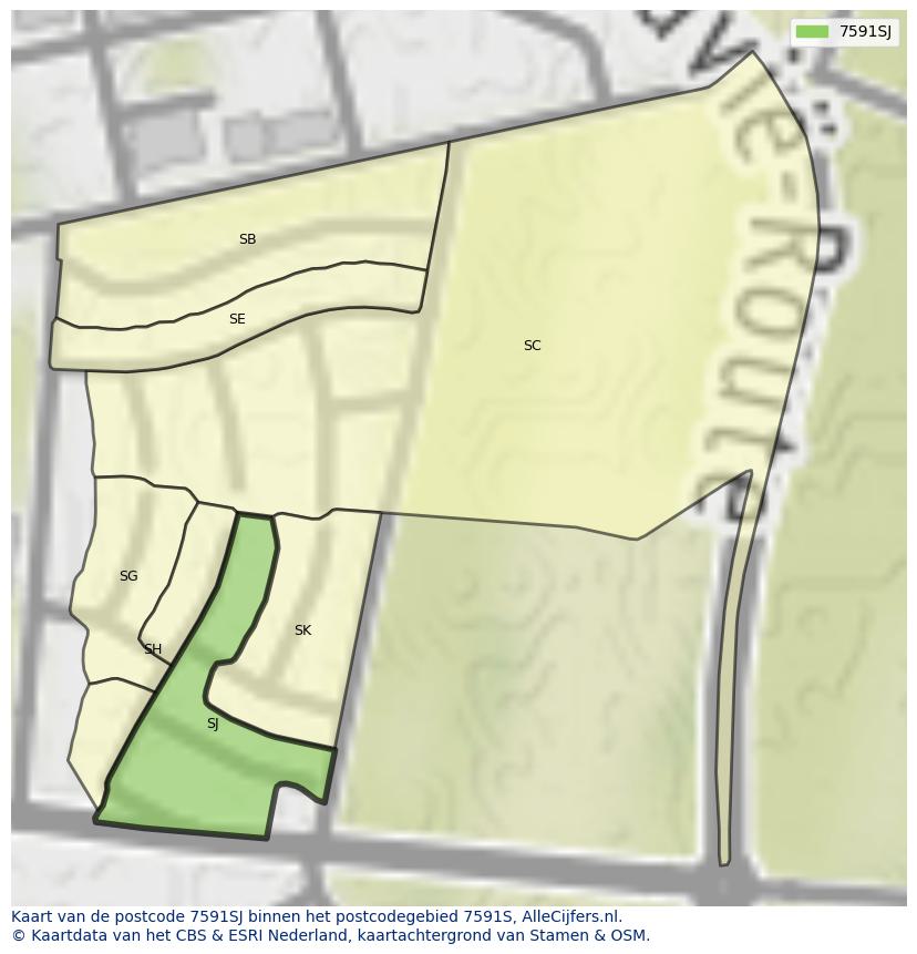 Afbeelding van het postcodegebied 7591 SJ op de kaart.