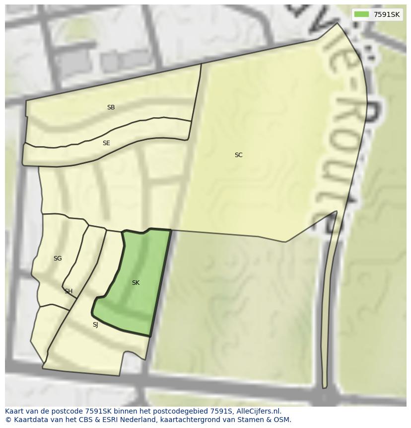 Afbeelding van het postcodegebied 7591 SK op de kaart.