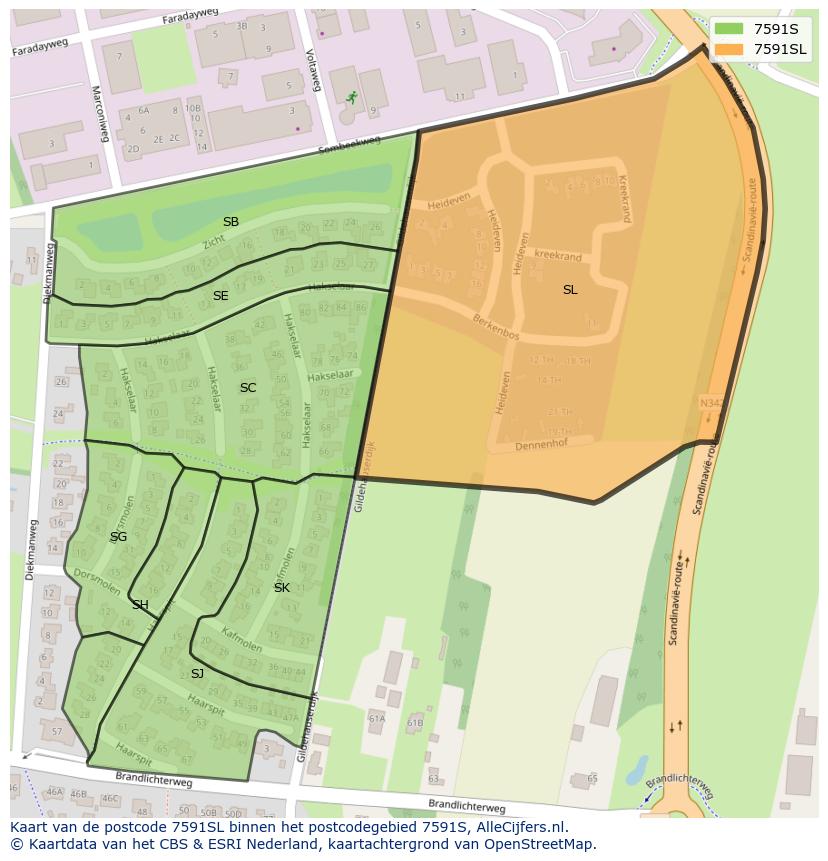 Afbeelding van het postcodegebied 7591 SL op de kaart.