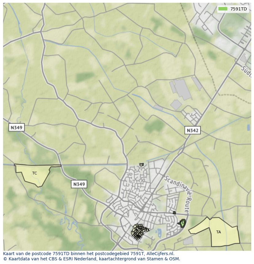 Afbeelding van het postcodegebied 7591 TD op de kaart.