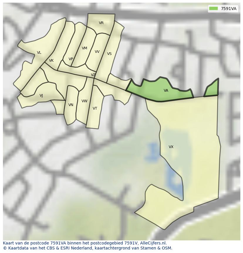 Afbeelding van het postcodegebied 7591 VA op de kaart.