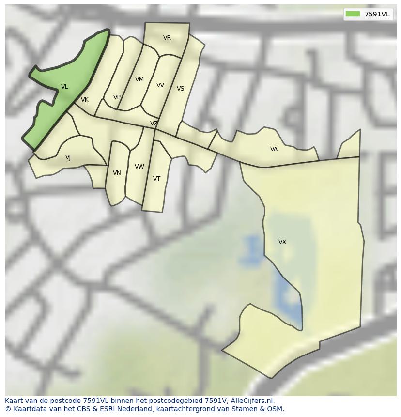 Afbeelding van het postcodegebied 7591 VL op de kaart.