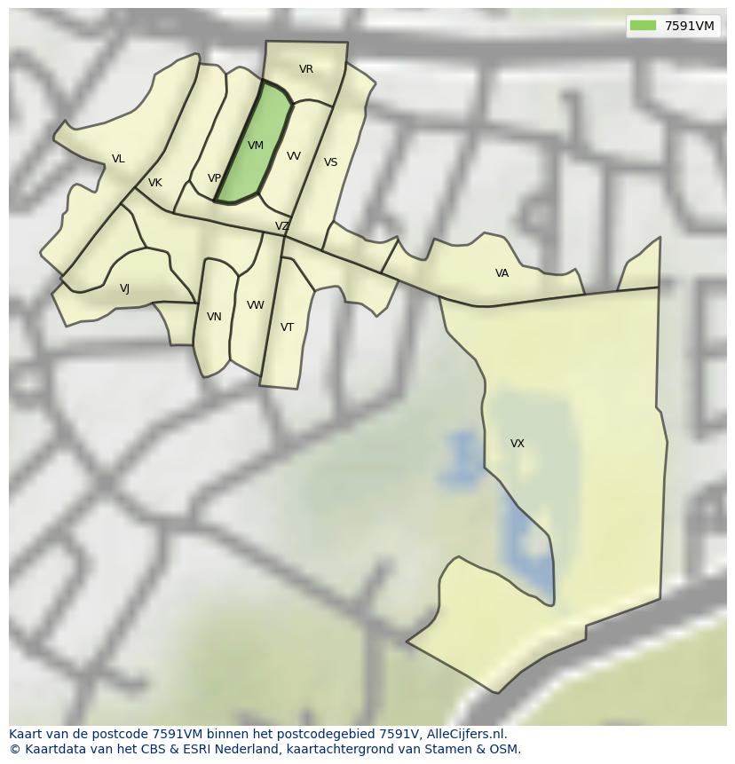 Afbeelding van het postcodegebied 7591 VM op de kaart.