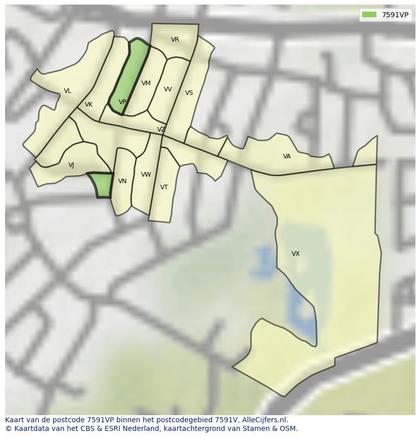 Afbeelding van het postcodegebied 7591 VP op de kaart.