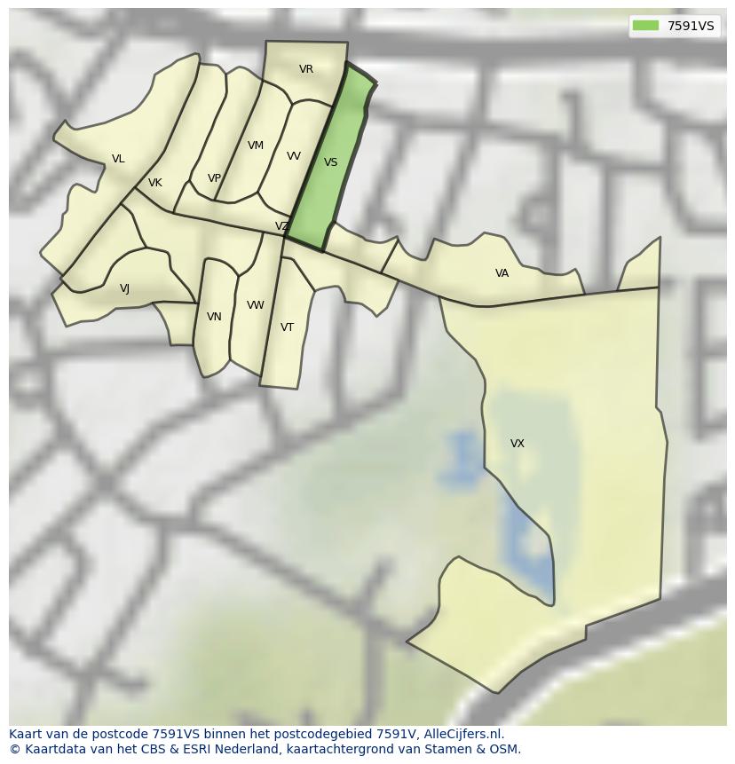 Afbeelding van het postcodegebied 7591 VS op de kaart.