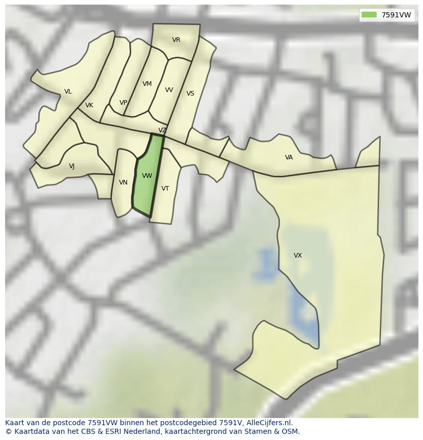 Afbeelding van het postcodegebied 7591 VW op de kaart.