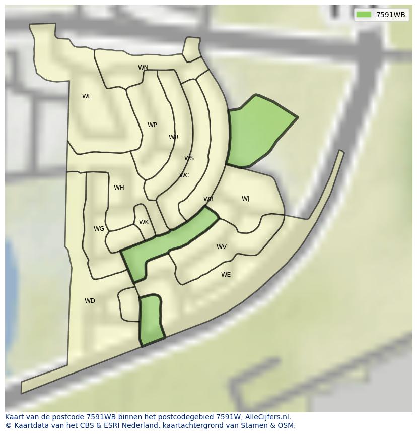 Afbeelding van het postcodegebied 7591 WB op de kaart.