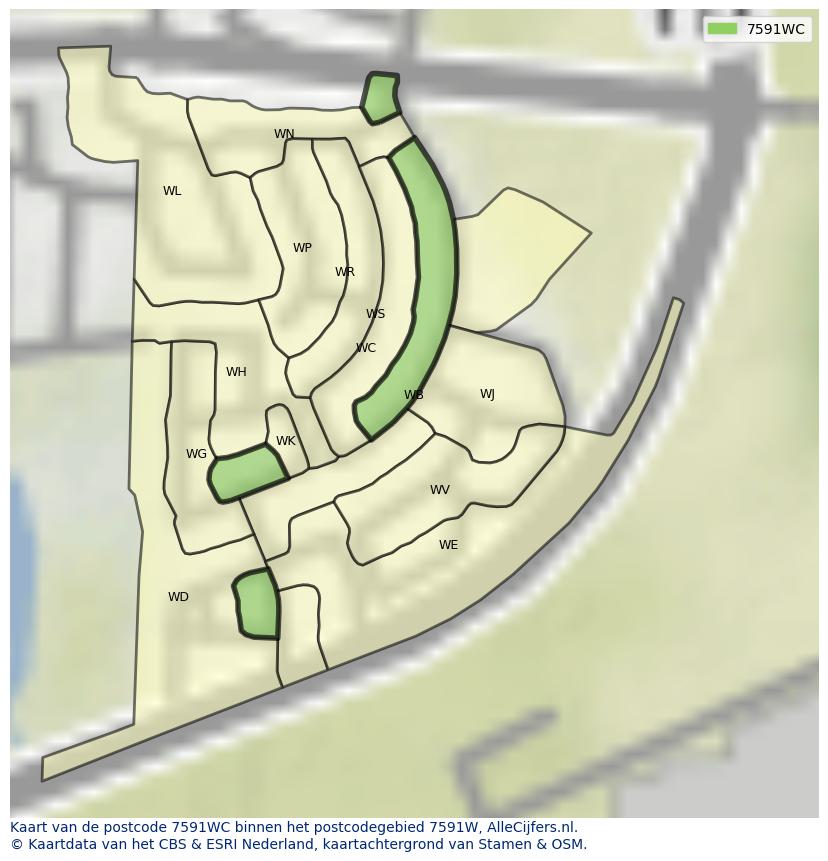 Afbeelding van het postcodegebied 7591 WC op de kaart.