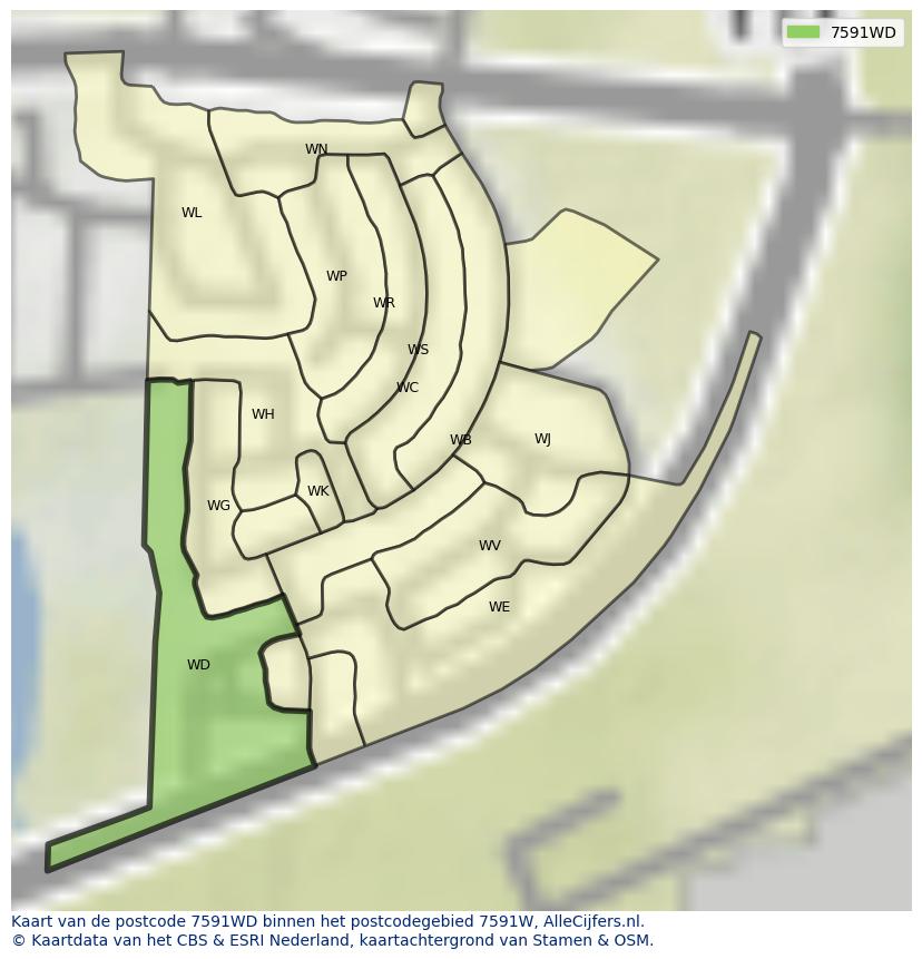 Afbeelding van het postcodegebied 7591 WD op de kaart.