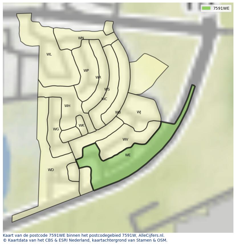 Afbeelding van het postcodegebied 7591 WE op de kaart.