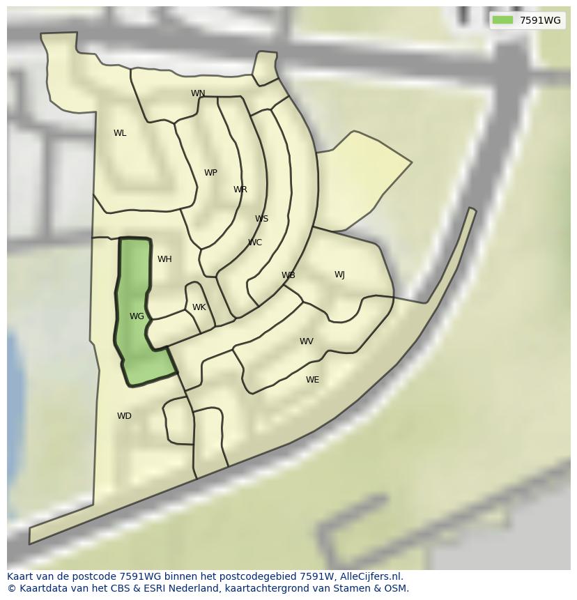 Afbeelding van het postcodegebied 7591 WG op de kaart.