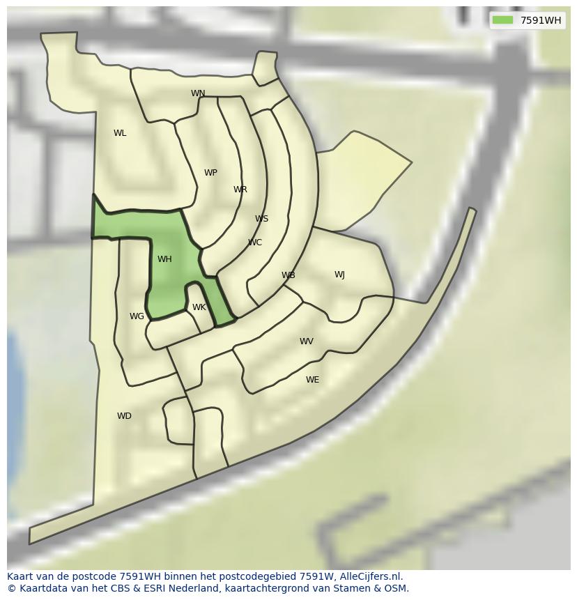 Afbeelding van het postcodegebied 7591 WH op de kaart.