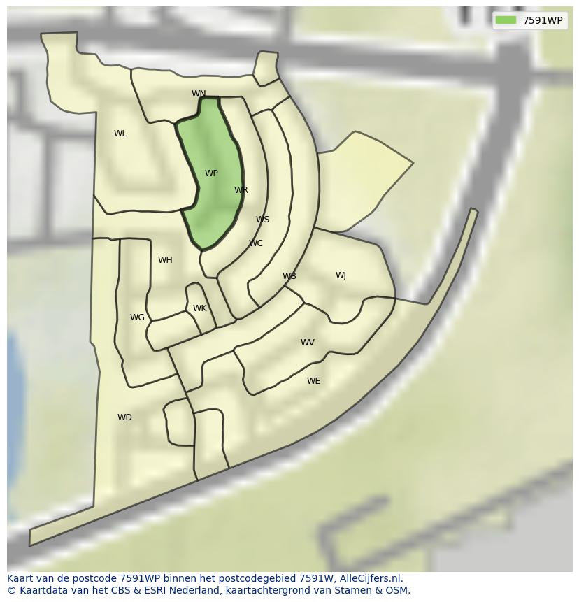 Afbeelding van het postcodegebied 7591 WP op de kaart.