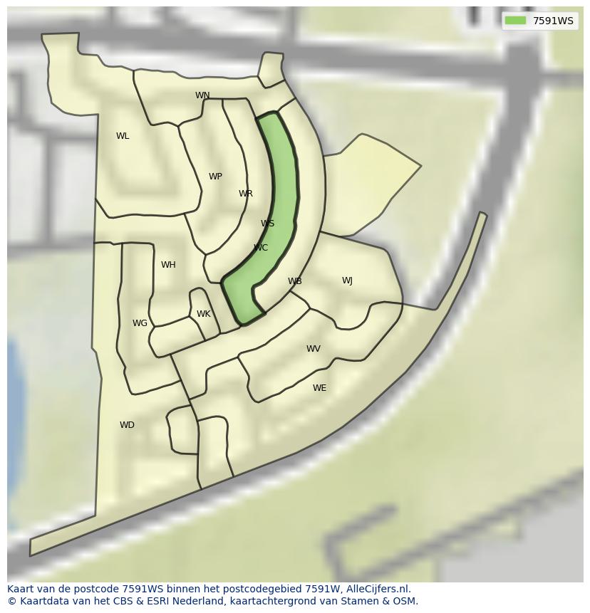 Afbeelding van het postcodegebied 7591 WS op de kaart.
