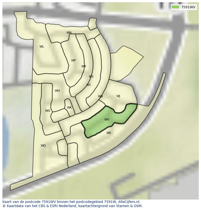 Afbeelding van het postcodegebied 7591 WV op de kaart.