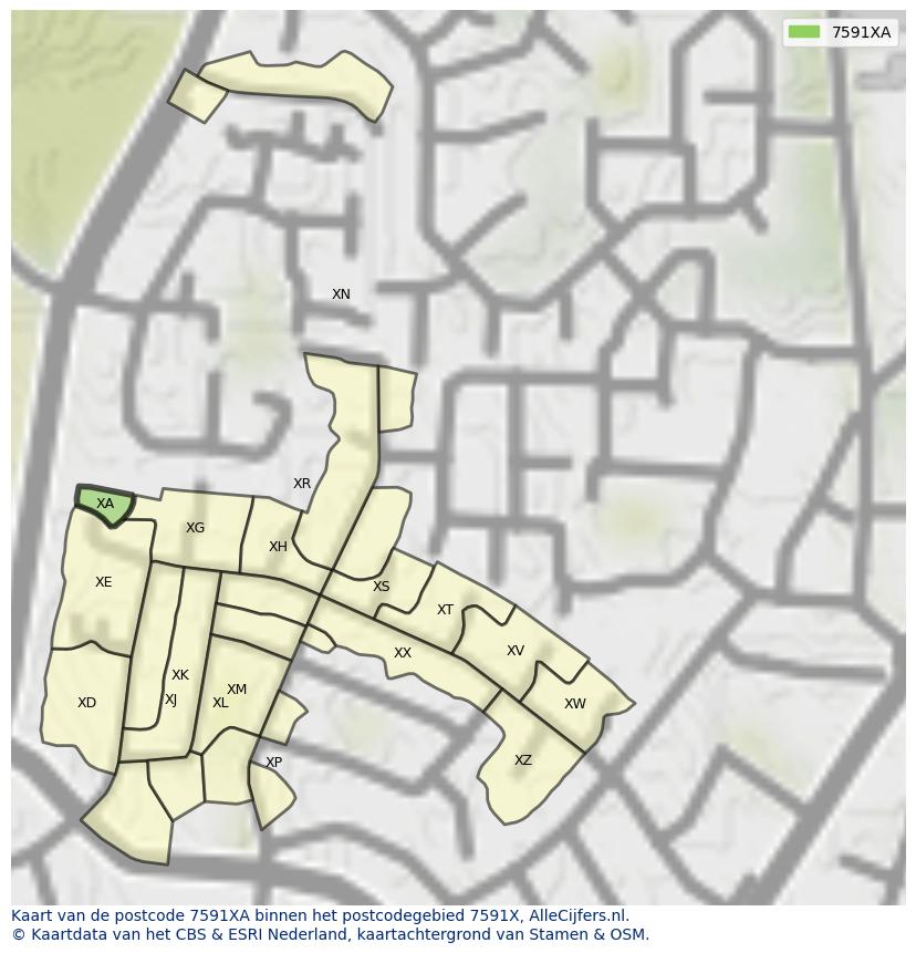 Afbeelding van het postcodegebied 7591 XA op de kaart.