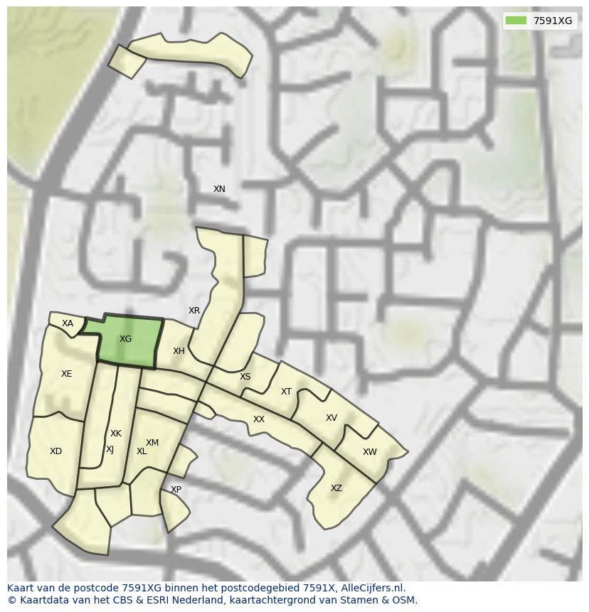 Afbeelding van het postcodegebied 7591 XG op de kaart.