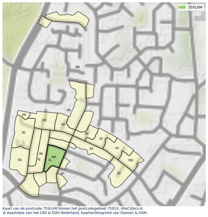 Afbeelding van het postcodegebied 7591 XM op de kaart.