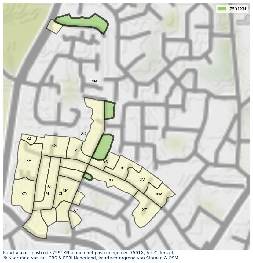 Afbeelding van het postcodegebied 7591 XN op de kaart.