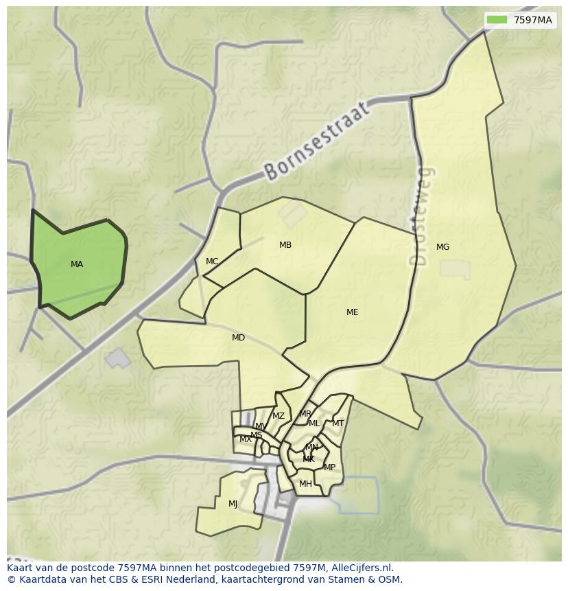 Afbeelding van het postcodegebied 7597 MA op de kaart.
