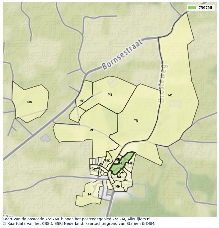 Afbeelding van het postcodegebied 7597 ML op de kaart.