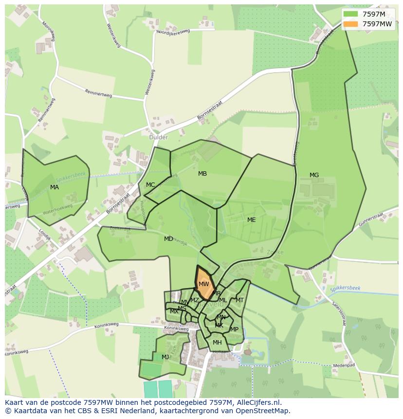 Afbeelding van het postcodegebied 7597 MW op de kaart.