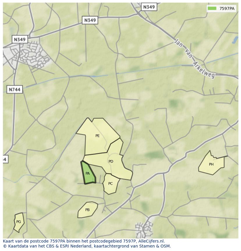 Afbeelding van het postcodegebied 7597 PA op de kaart.